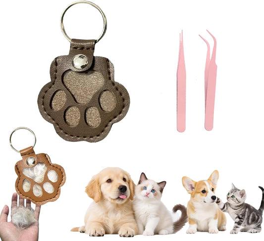 dog fur keepsake keychain cute pet paw shaped leather keychain for dog&cat hair keepsake