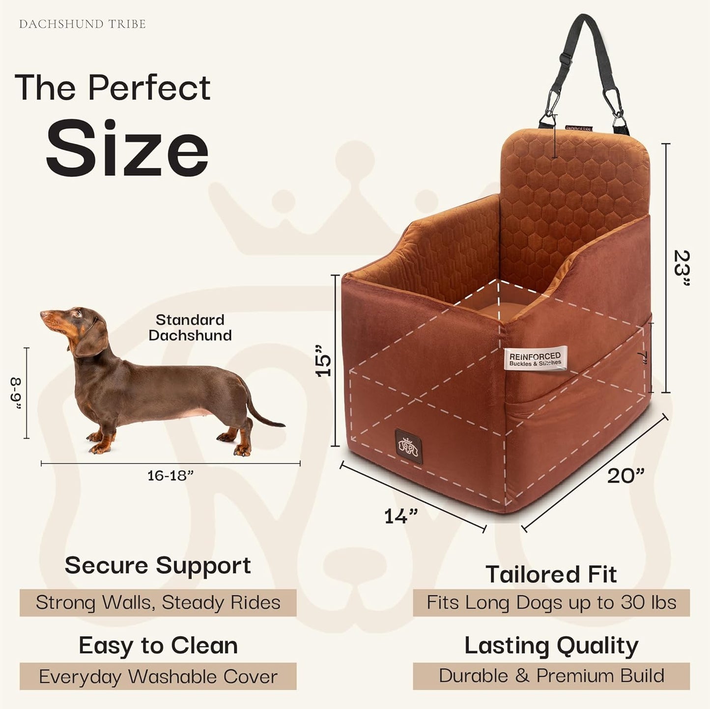 Dog Car Seat for Small Dogs - Safety Booster Bed for Car Travel, Machine Washable Cover, Scratch & Water Resistant, Adjustable, Non-Slip Base (Royal Brown, Small/Medium)
