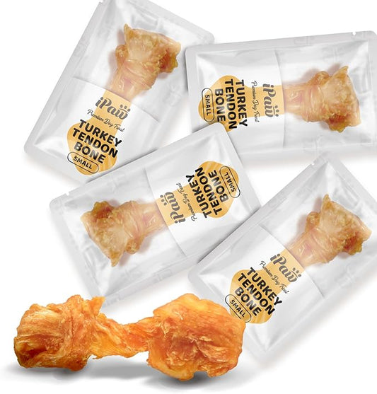 iPaw Turkey Tendon for Dogs, Ingredient Sourced from USA, Hypoallergenic, All Natural Human Grade Puppy Chew, Dog Treats for Signature Series, Rawhide Alternative, 4 Units/Pack Bone (Small)