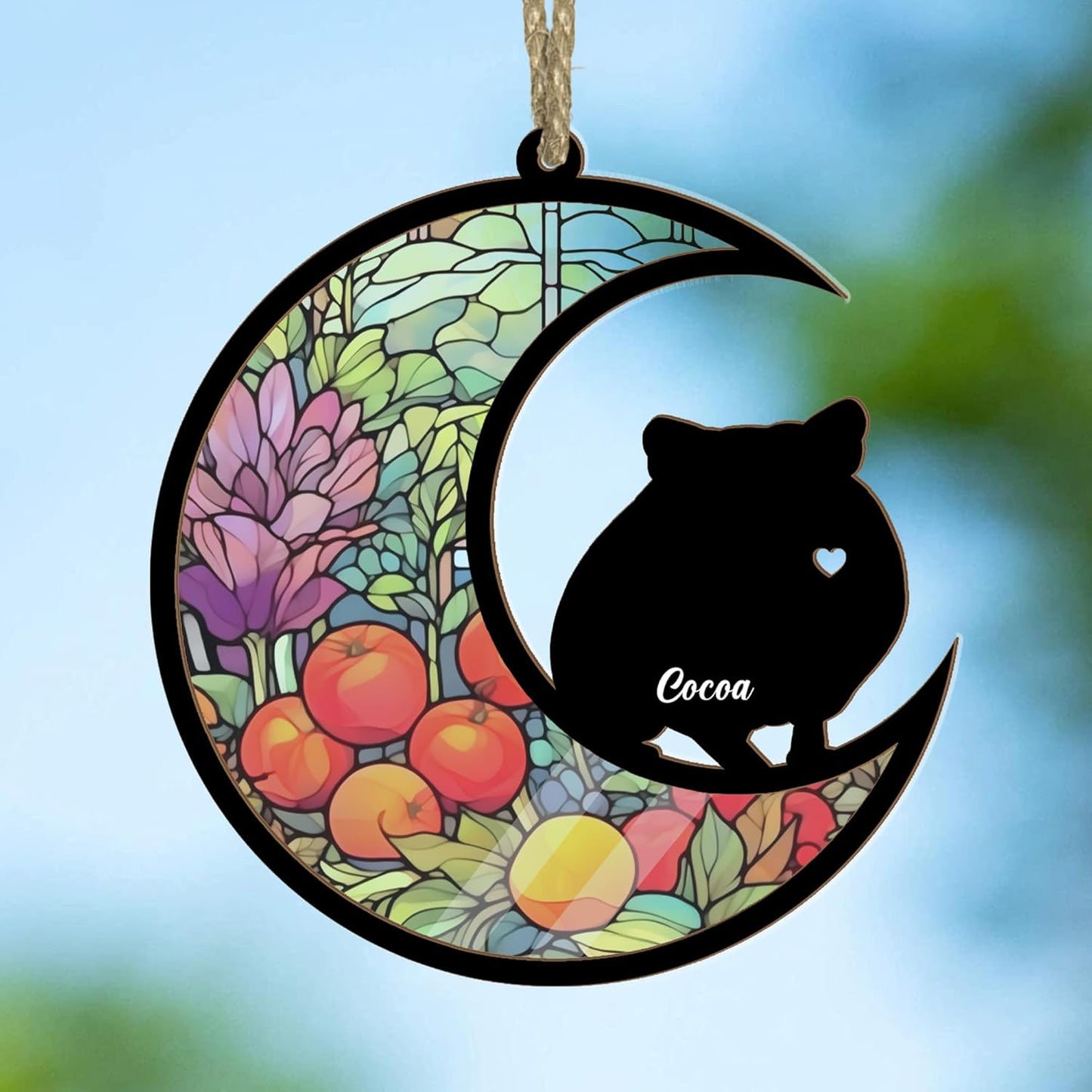 AlpadilAndCo Personalized Hamster Moon Sign Suncatcher - Memorial Window Hanging, Engraved Hamster Lovers - Wooden, Hanging, Modern Style, 1 Count