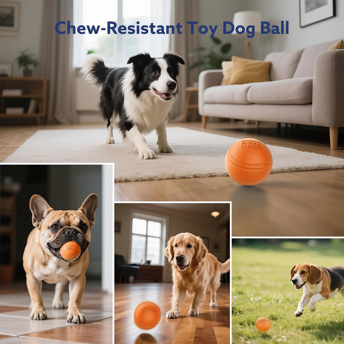 Interactive Dog Toys Ball, Smart Action Activated Rechargeable Pet Toy, TPU Material, IPX7 Waterproof Rating, Automatic Rotating/Bouncing/Moving, Suitable for Small/Medium Dogs-Orange