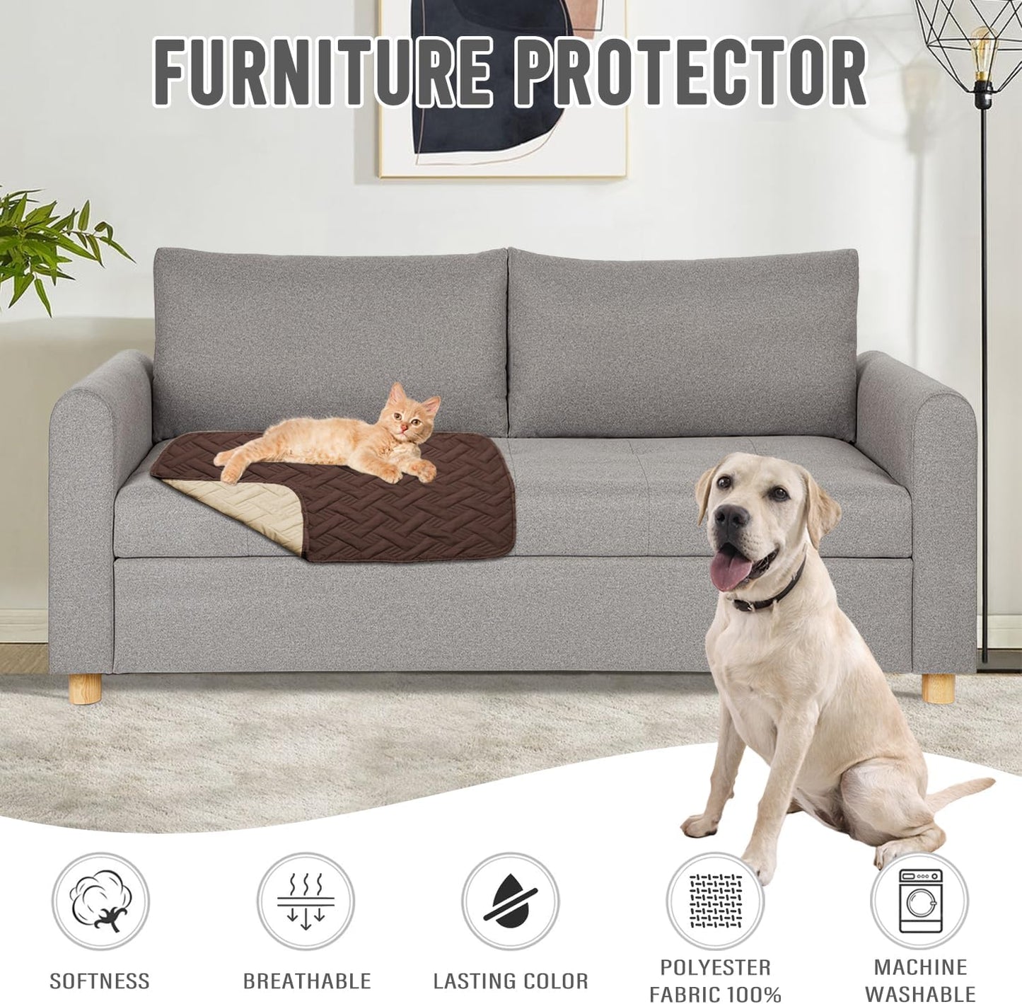 Dog Bed Cover for Pets - Blankets Rug Pads for Couch Protection Waterproof Bed Covers Dog Blanket Furniture Protector Reusable Changing Pad (Brown+Beige, 20"x30")