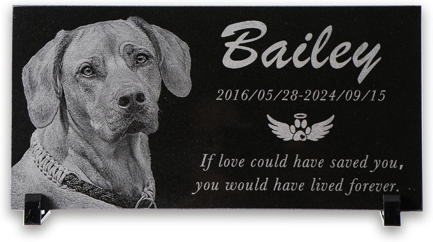 Personalized Black Granite pet Memorial Stone, Garden Plaque Engraved with Photo for Dogs, Customized Headstone for Cemetery Decoration, Memorial Gifts for Loss of Dog, Cats and Family Pets