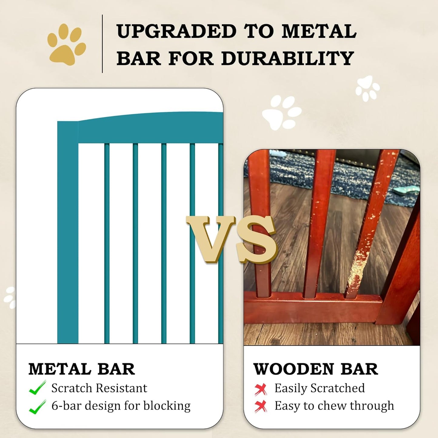 Freestanding Pet Gates with Walk Through Door, Dog Indoor Fence, Dog Gate for The House, Doorway, Stairs, Extra Wide Pet Gate, Support Feet Included, 120 Inch Wide, 6 Panels 24" Tall, Blue