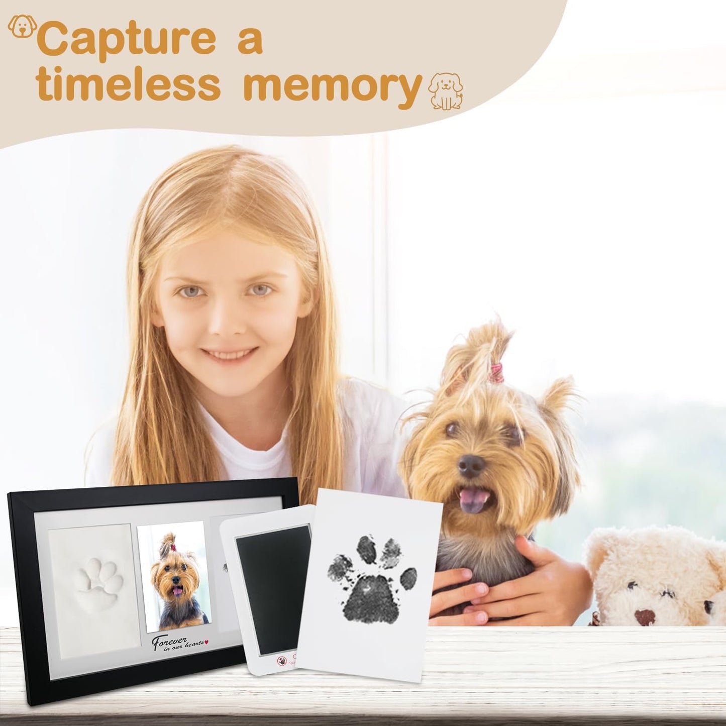 Dog Paw Print Kit with Frame, Paw Print Stamp Pad and Paw Print Clay, Paw Print Impression Kit with Customization Tool, DIY Memorial Gifts for Dogs Cats Lover