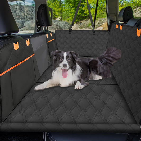 Back Seat Extender for Dogs - Extra 40% Space, Dog Car Seat Cover Hard Bottom Holds 400lbs, Waterproof Dog Hammock & Car Seat Cover with Mesh Window, Perfect Travel Bed for Cars, SUVs