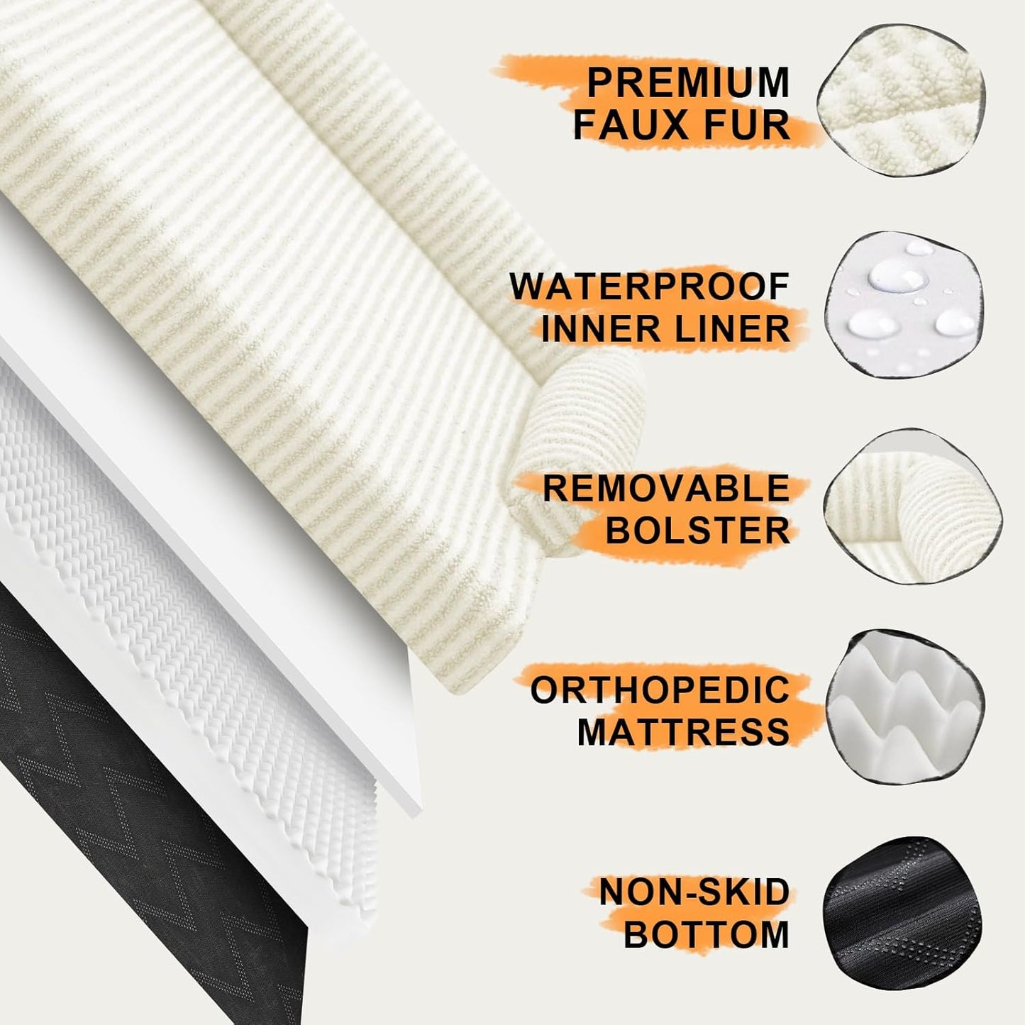 Large Dog Bed Waterproof Orthopedic Foam Dog Beds for Large Dogs Sofa Comfy Pet Bed with Washable Removable Cover & Non-Slip Bottom