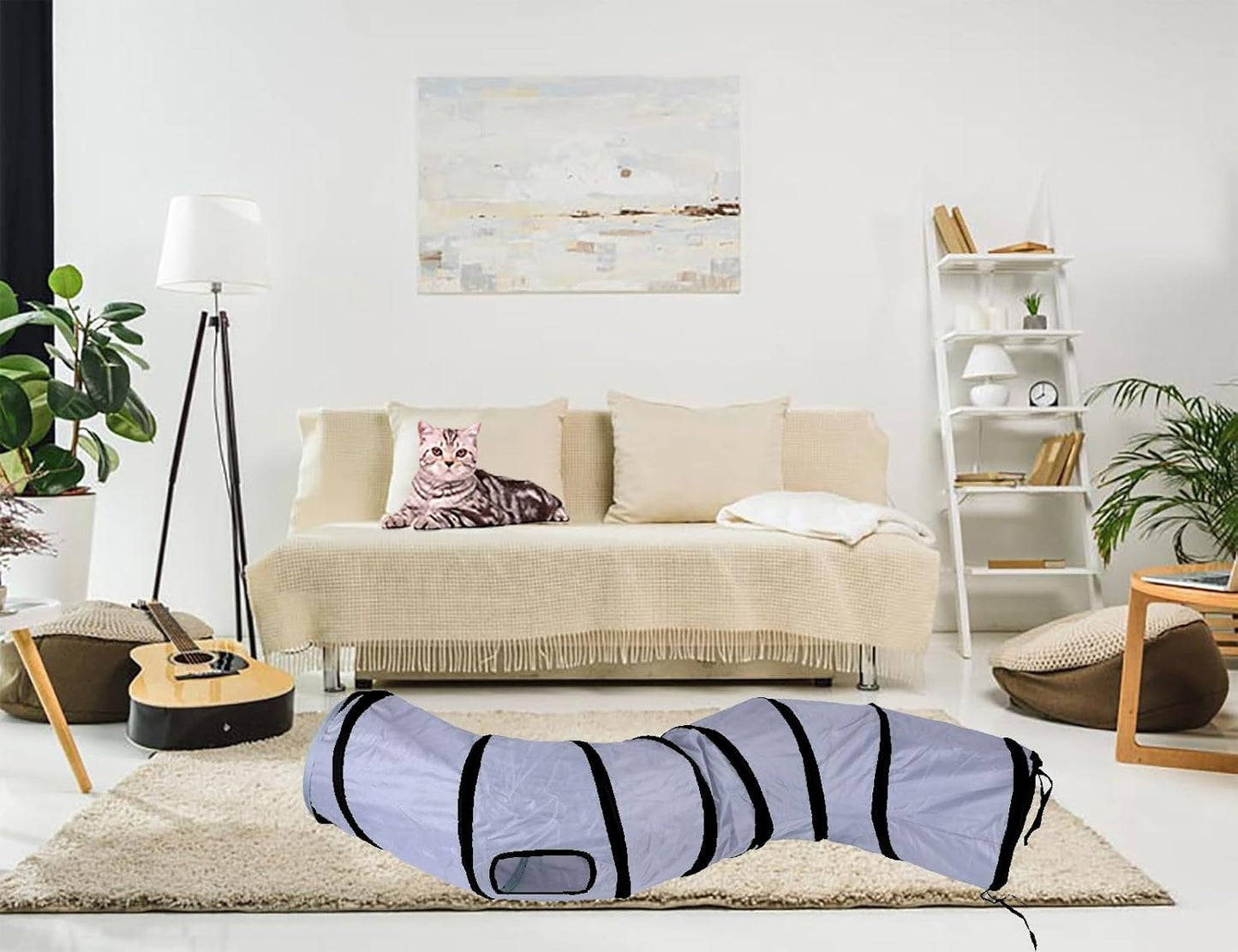 iCAGY Cat Tunnel for Indoor Cats, Rabbit Tunnel Toys, Pet Toys Play Tunnels for Cats Kittens Rabbits Puppies Crinkle Pop Up Dark Grey 47" Shape S