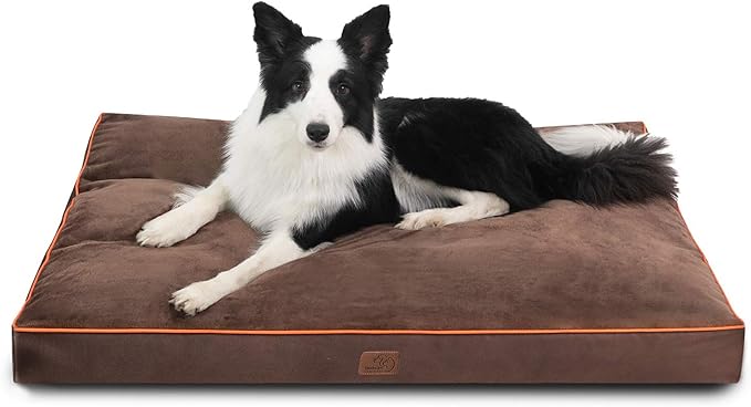 Bedsure XL Washable Dog Bed - 3 Inch Thicken Up to 100lbs Pet Mat Pillows with Removable Washable Cover, Brown
