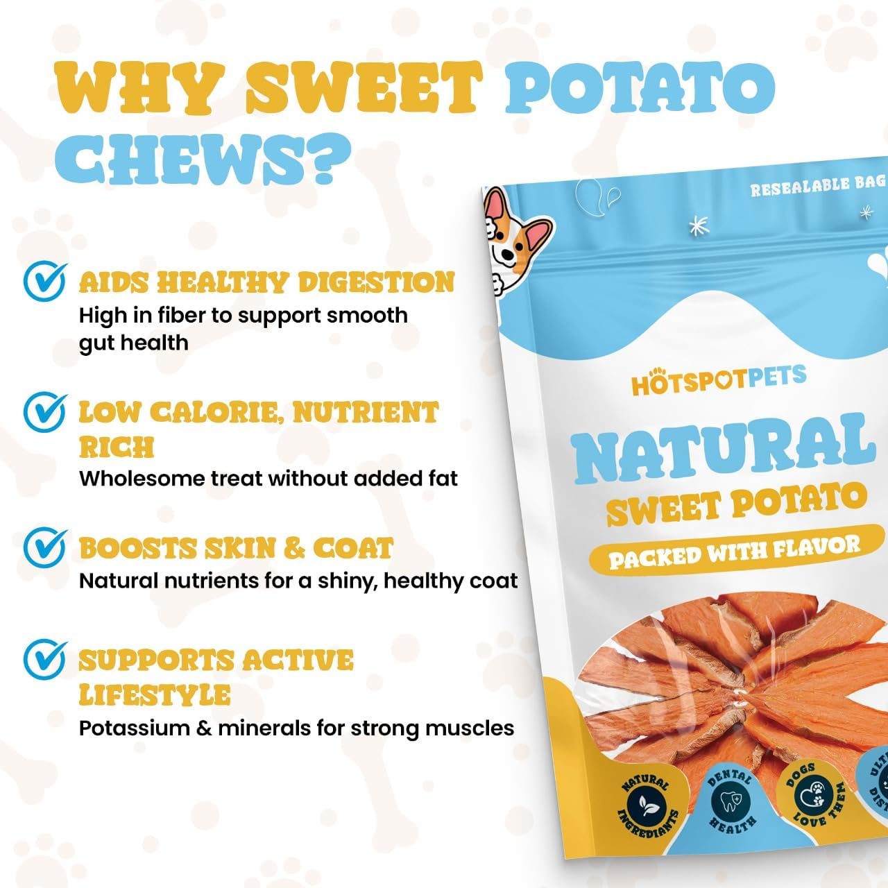 Dehydrated Sweet Potato Dog Treats (2 Pound Bag)- All Natural Rawhide Free, Grain-Free, & High in Fiber- Ideal for Small to Large Dogs - Perfect Dog Chews for Training, or Treat