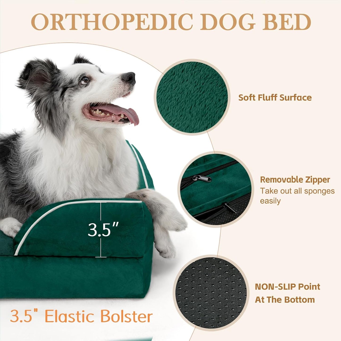 Comfort Expression Small Dog Beds Waterproof Orthopedic Foam Dog Sofa Beds for Medium Dogs Comfy Pet Bed with Washable Removable Cover & Non-Slip Bottom(Small,Emerald)