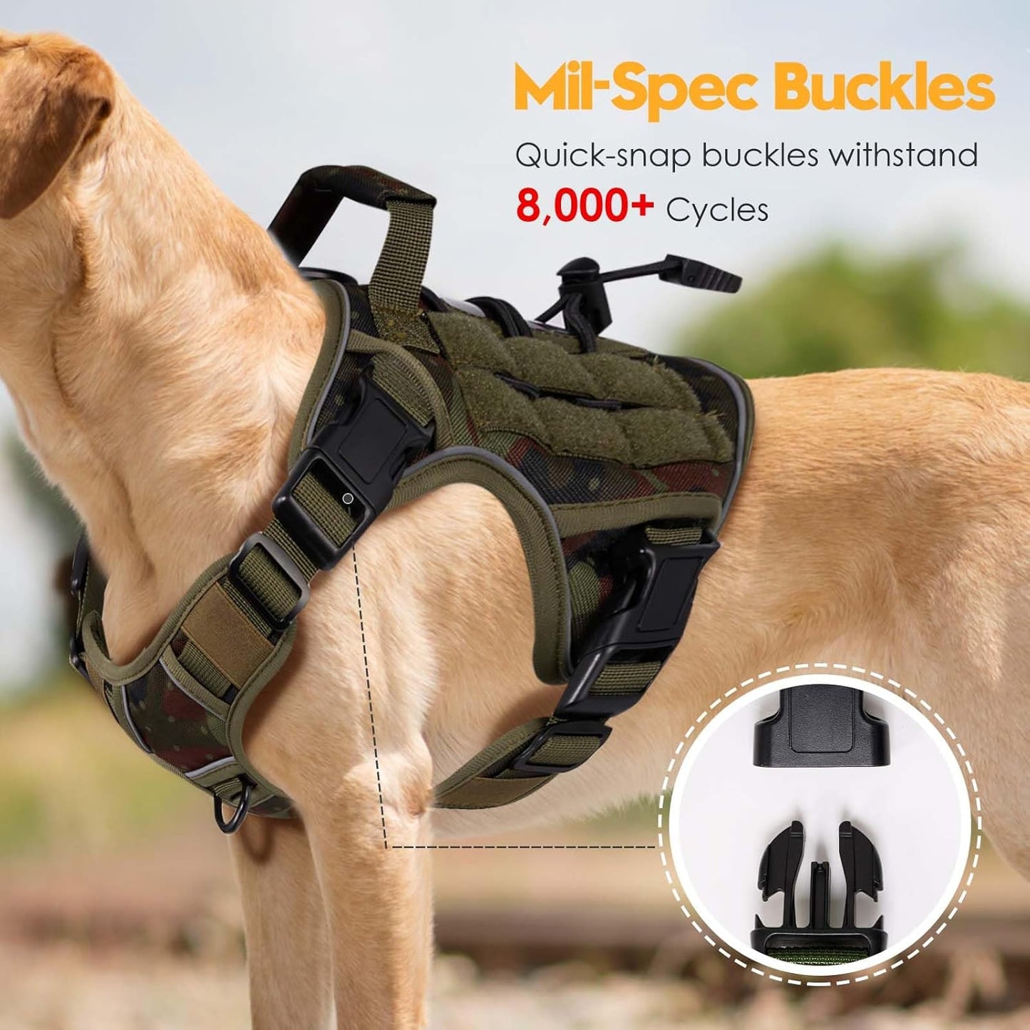 Heavy-Duty Tactical Dog Harness for Large Dogs, No Pull Adjustable Reflective Pet Vest with Molle System, K9 Military-Grade Control for Service Training, Outdoor & 10+ Breeds, Green Camo, Small
