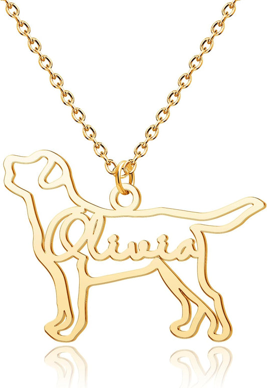 CoolJewelry Custom Dog Breeds Portrait Cat Pet Memorial Name Necklace Dainty Animal Pendant Chain Personalized Jewelry Remembrance Gifts for Dog Lover Women Girls