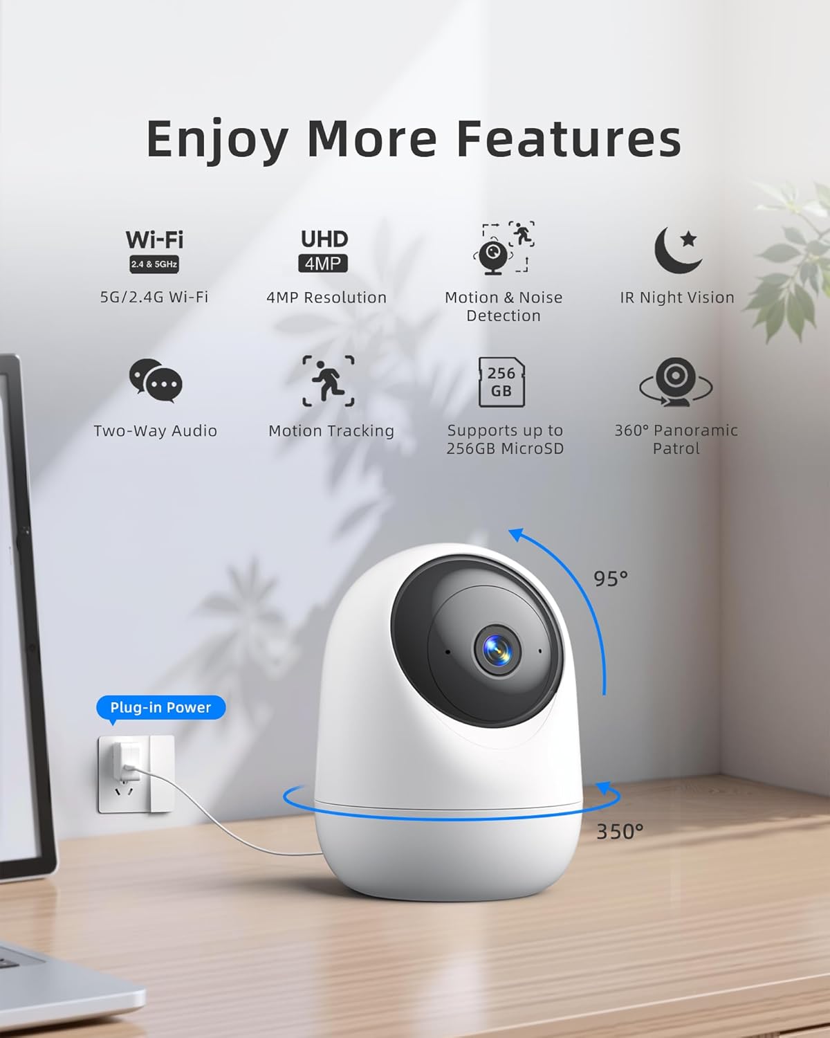 Indoor Camera 5G WiFi Pan & Tilt 2.5K 4MP Compatible up to 256GB SD Card (Not Included) - Security Camera Indoor, Plug-in Puppy/Pet Camera with Speaker/Phone App for Room, Motion Tracking