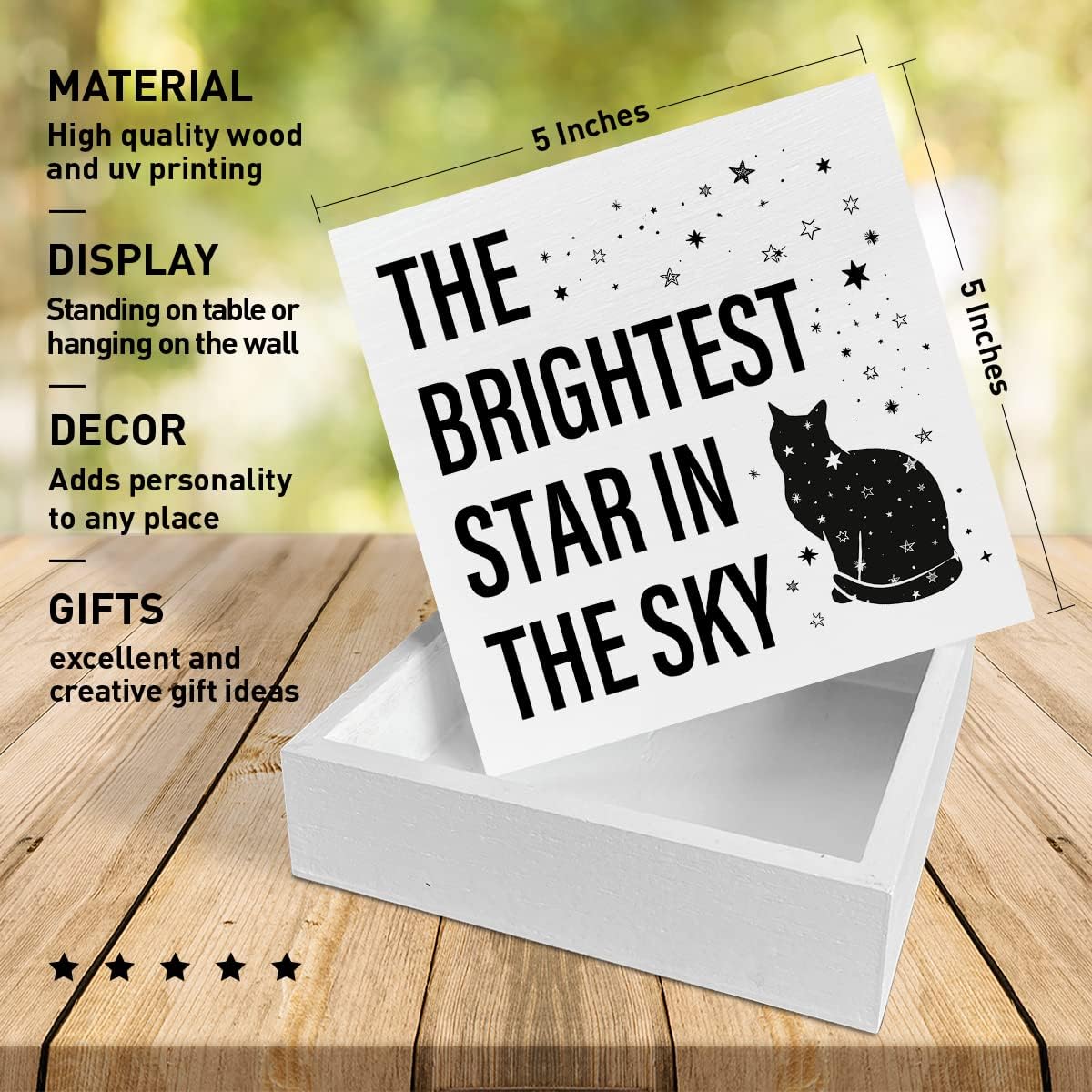 Memorial Gifts for Lose of Cat, Pet Sympathy Gifts Cat Remembrance Gifts Loss of Cat Bereavement Gifts, The Brightest Star in The Sky, Cat Memorial Desk Decor Wooden Box Sign