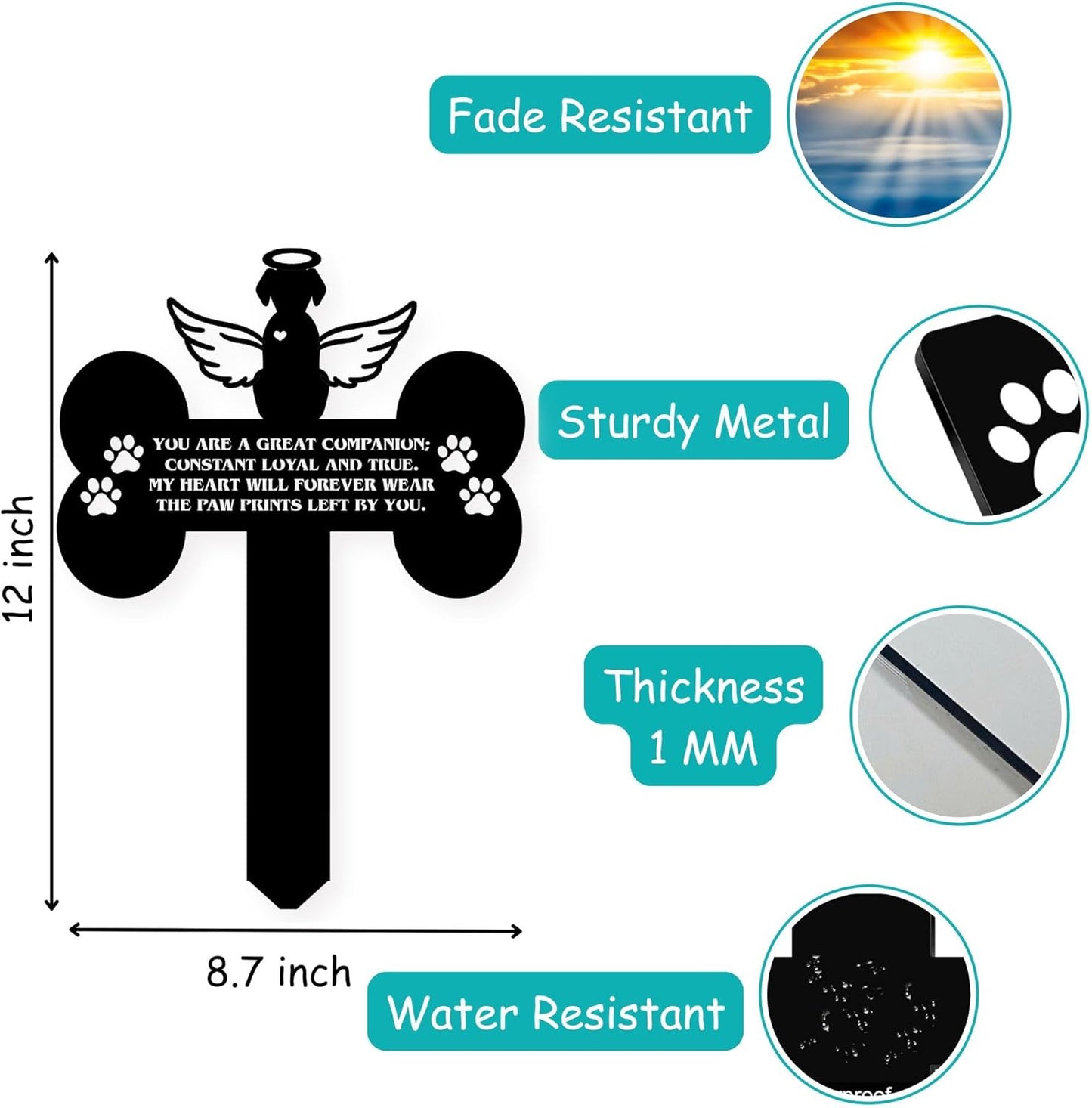 Dog Grave Marker Angel Cross – Pet Remembrance Gift for Loss of Dog, Weatherproof Metal Headstone for Yard, Garden or Indoor Memorial, 12in Sympathy Tribute Sign