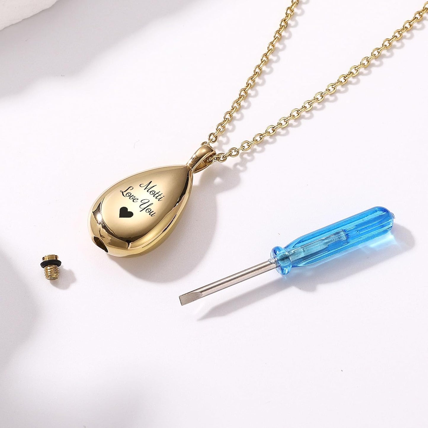 MMXX Personalized Pet Portrait Teardrop Urn Necklace with Name/Photo Stainless Steel Pendant - Cremation Jewelry for Pet Memorial Gifts - Funnel Kit Included