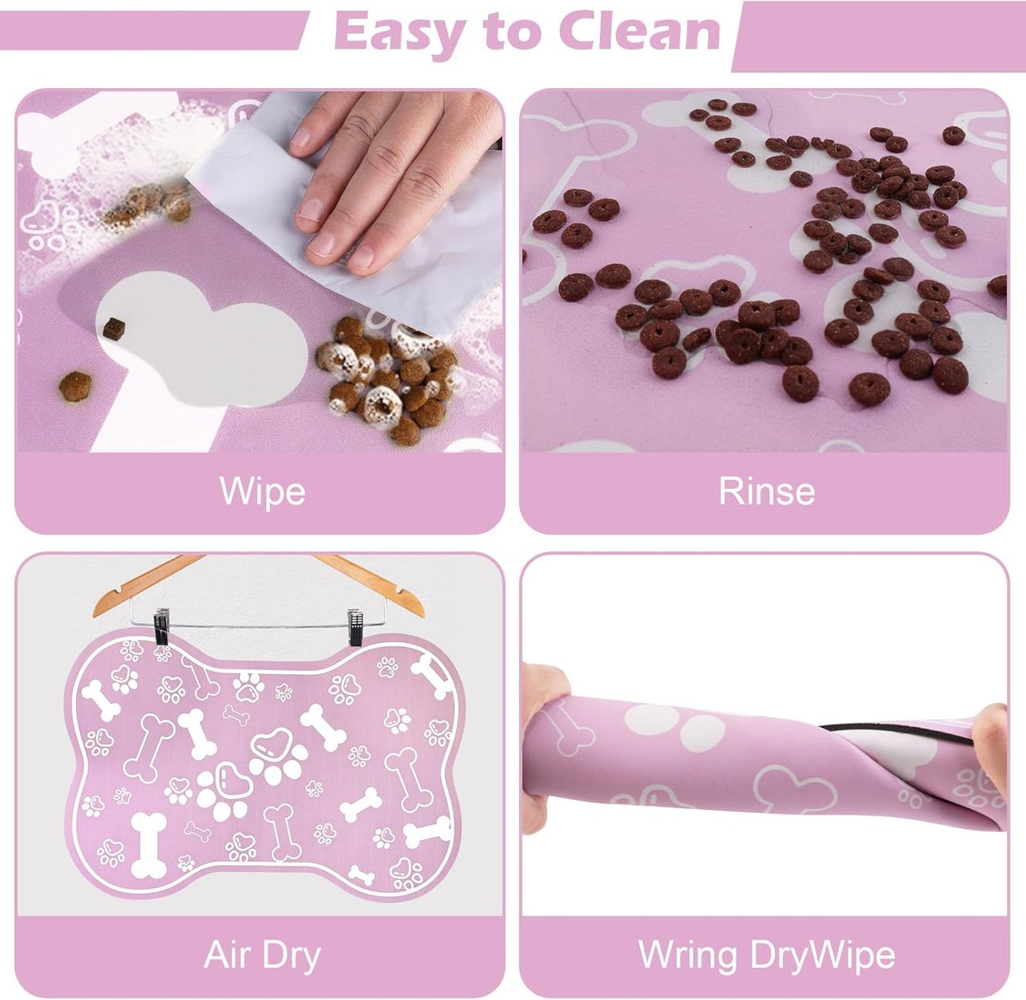 Dog Cat Mat for Food and Water,Rapid Absorbent Pet Feeding Mat, Bone Shaped Dog Placemat Bowl Mat with Rubber Backing,No Stains Pet Food Mats Indoor, Pet Accessories Supplies,Pink 12"×18"