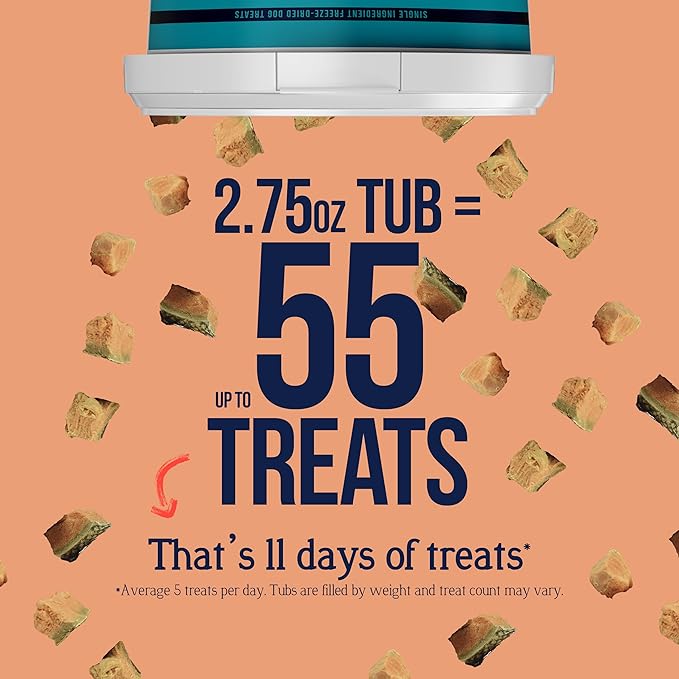 Stewart Single Ingredient Freeze Dried Raw Dog Treats, Wild Salmon, 2.75 Ounce, Approx. 55 Pieces per Resealable Tub, Training Treats or Meal Topper, High Protein, Grain Free, Gluten Free