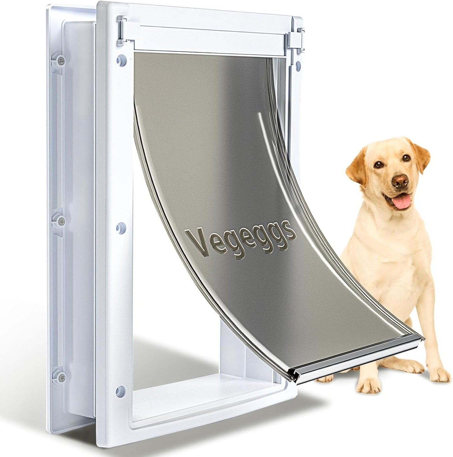 Pet Door, Interior and Exterior Large Dog Doors, PC Frame and Telescoping Tunnel Doggy and Cat Doors, Doggie Door with Double Magnetic Flaps and Sliding Lock Panels (Pets Up to 40 Lb) M