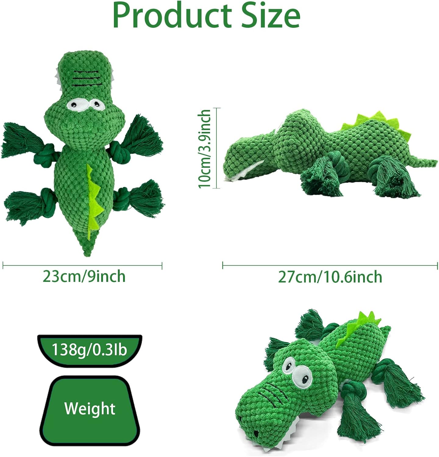 AIMETING Dog Toys, Durable Dog Chew Toys, Dog Squeak Toy with Fun Crinkle Paper, Plush Toys Suitable for Small, Medium, Large Dogs (Crocodile)