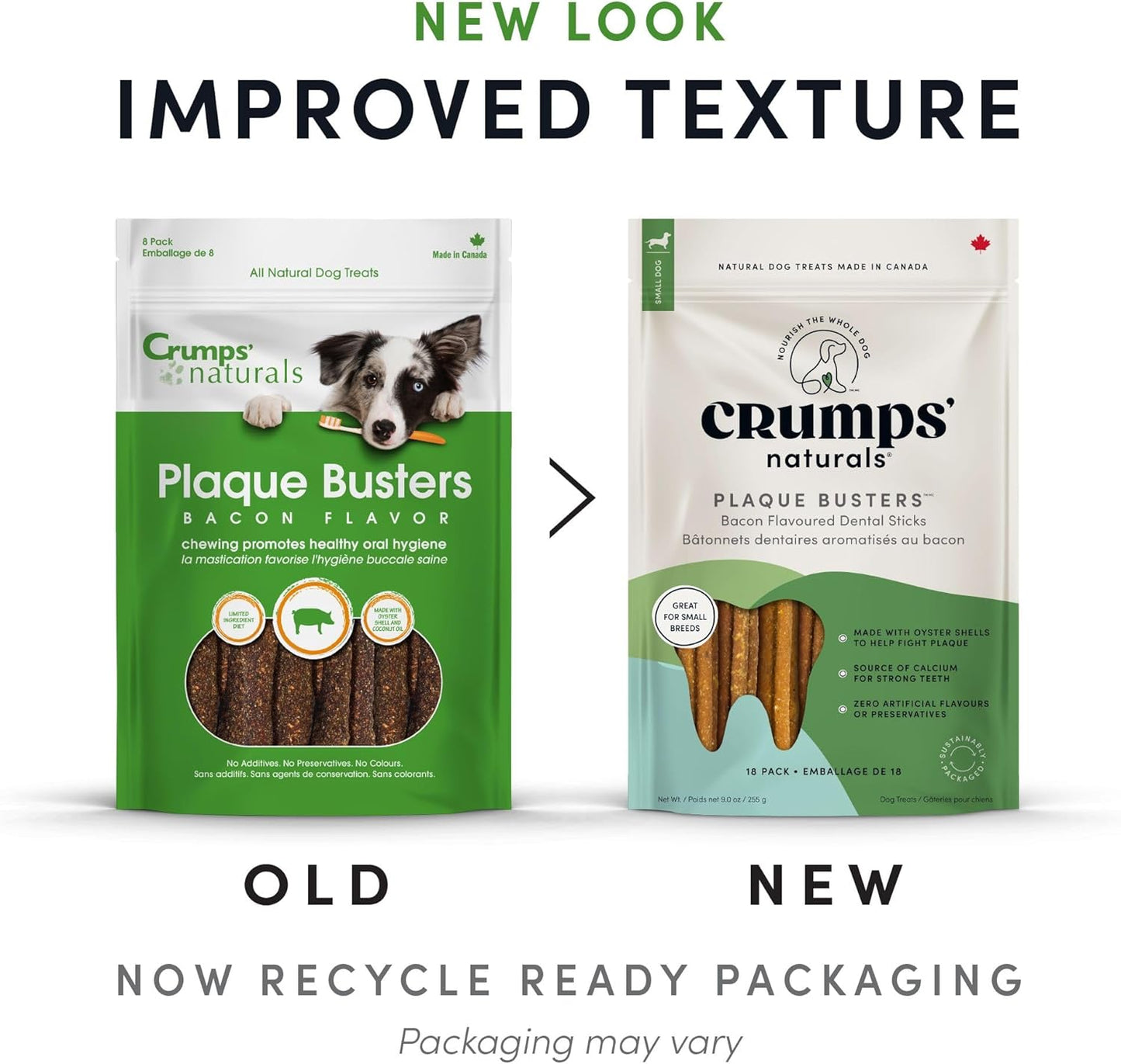 Crumps' Naturals Pbb- Bacon Dental Dog Treats (36 Pack), 4.5"