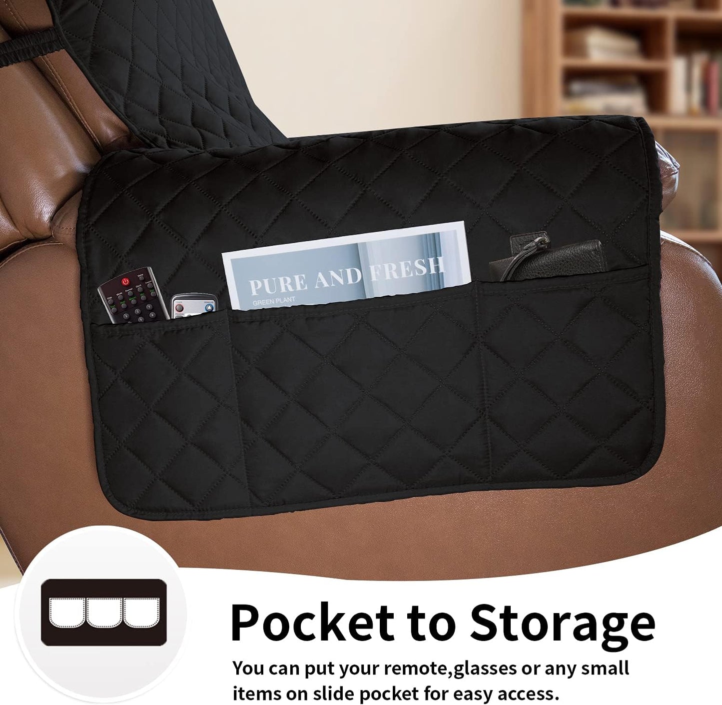 Easy-Going Oversized Recliner Chair Slipcover Reversible Sofa Cover Water Resistant Couch Cover Furniture Protector with Elastic Straps for Pets Dog (Oversized Recliner, Black/Black)