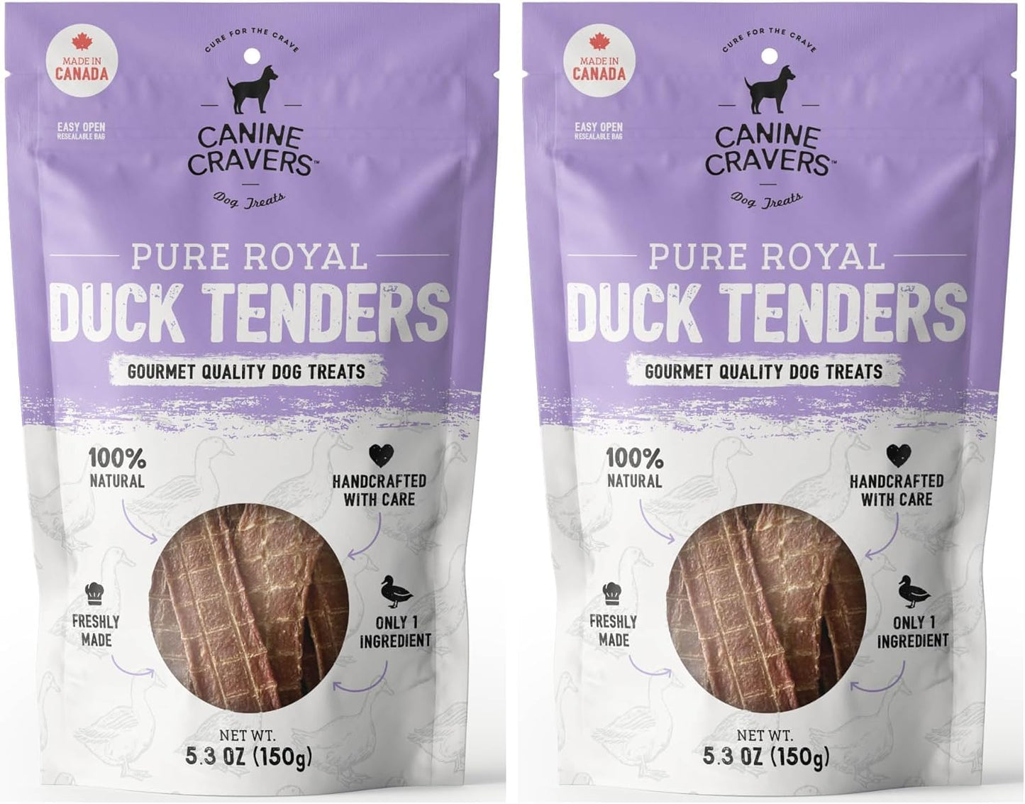 Canine Cravers Single Ingredient Dog Treats – Pure Royal Duck - Human Grade Air Dried Hypoallergenic Pet Food – Grain, Gluten, and Soy Free – 100% All Natural – 5.3 oz (Pack of 2)