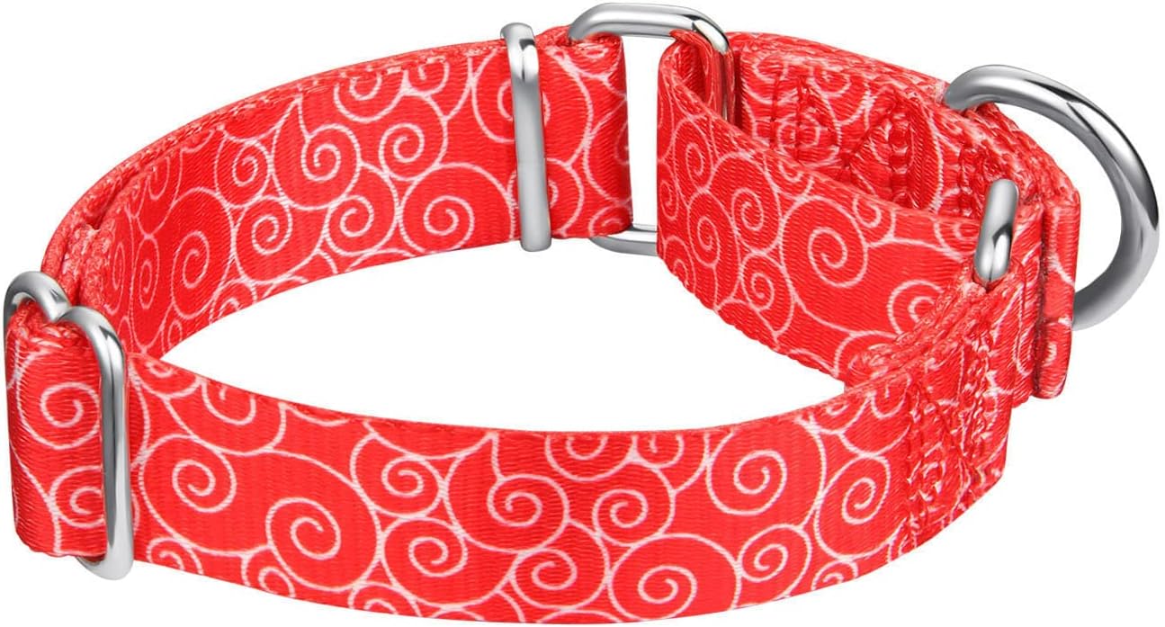 Martingale Collars for Dogs, No Pull Anti-Escape Pet Collar, Heavy Duty for Medium Dogs, Adjustable 14 Inch to 21 Inch, Red, Auspicious Cloud