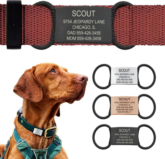 Personalized Dog Tags by ROAD iD | Silent & Durable | Jingle-Free Slide-On Design | Stainless Steel Name Tag Fits Any Collar | Multiple Colors & Sizes for Your Pet's Unique Style