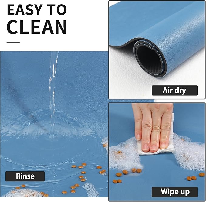 Pet Feeding Mat - Absorbent Dog Mat for Food and Water, No Stains Cat Bowl Mat, Easy to Clean Pet Placemats, Quick Dry Dog Water Dispenser Mat for Messy Drinkers | Blue 16"x 24"