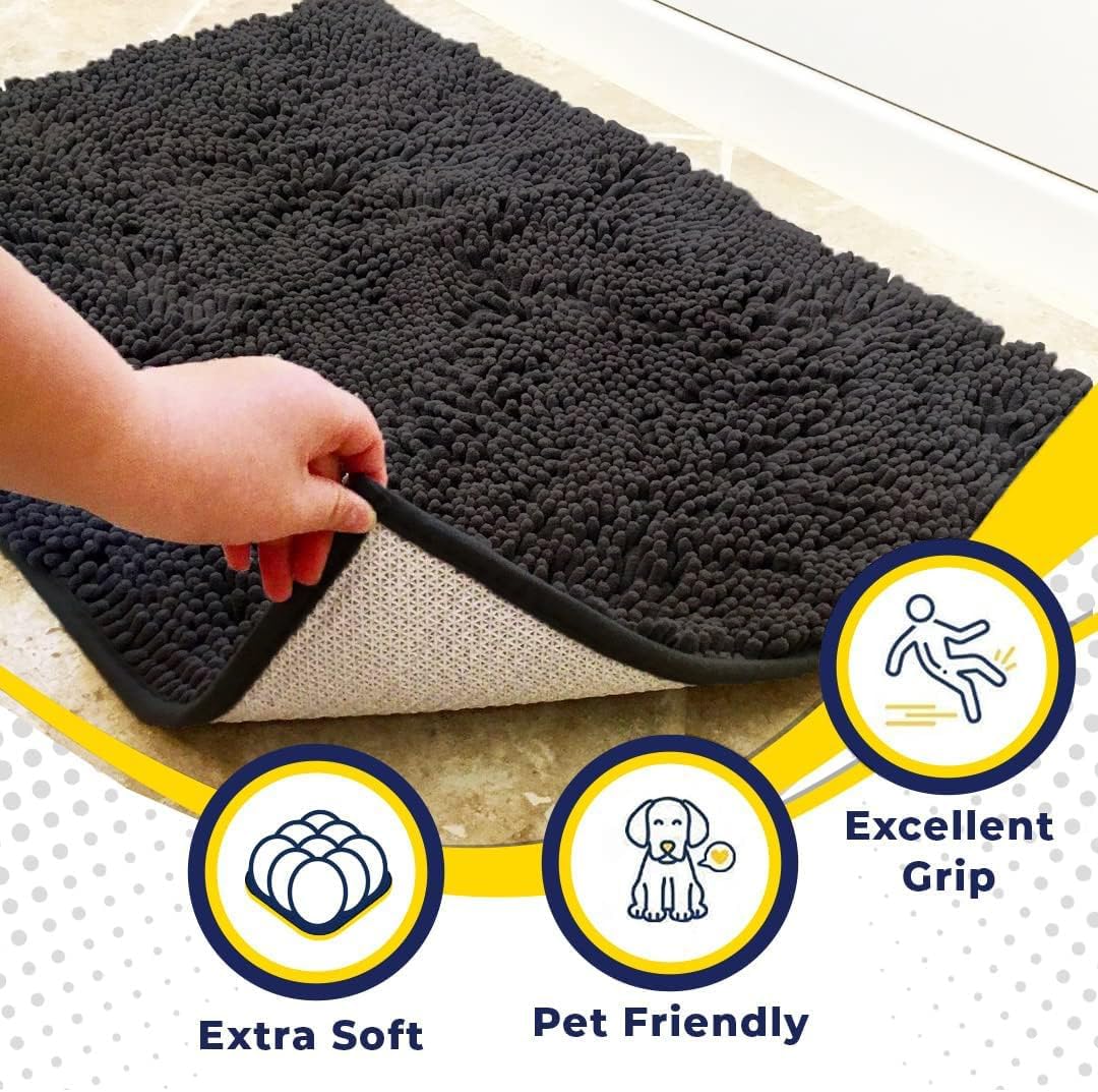 Muddy Mat® Original Dog Door Mat for Muddy Paws, Super Absorbent Microfiber, Non-Slip Washable Pet Rug, Quick Dry Chenille Entryway Carpet, Machine Washable Indoor Outdoor mat, Charcoal 19"x30"