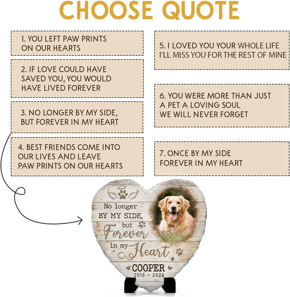 Personalized Pet Memorial Stones for Dogs - Heart Headstones Gifts for Dog Loss - Select Meaningful Quote - Sympathy Gifts to Honor Your Loved One