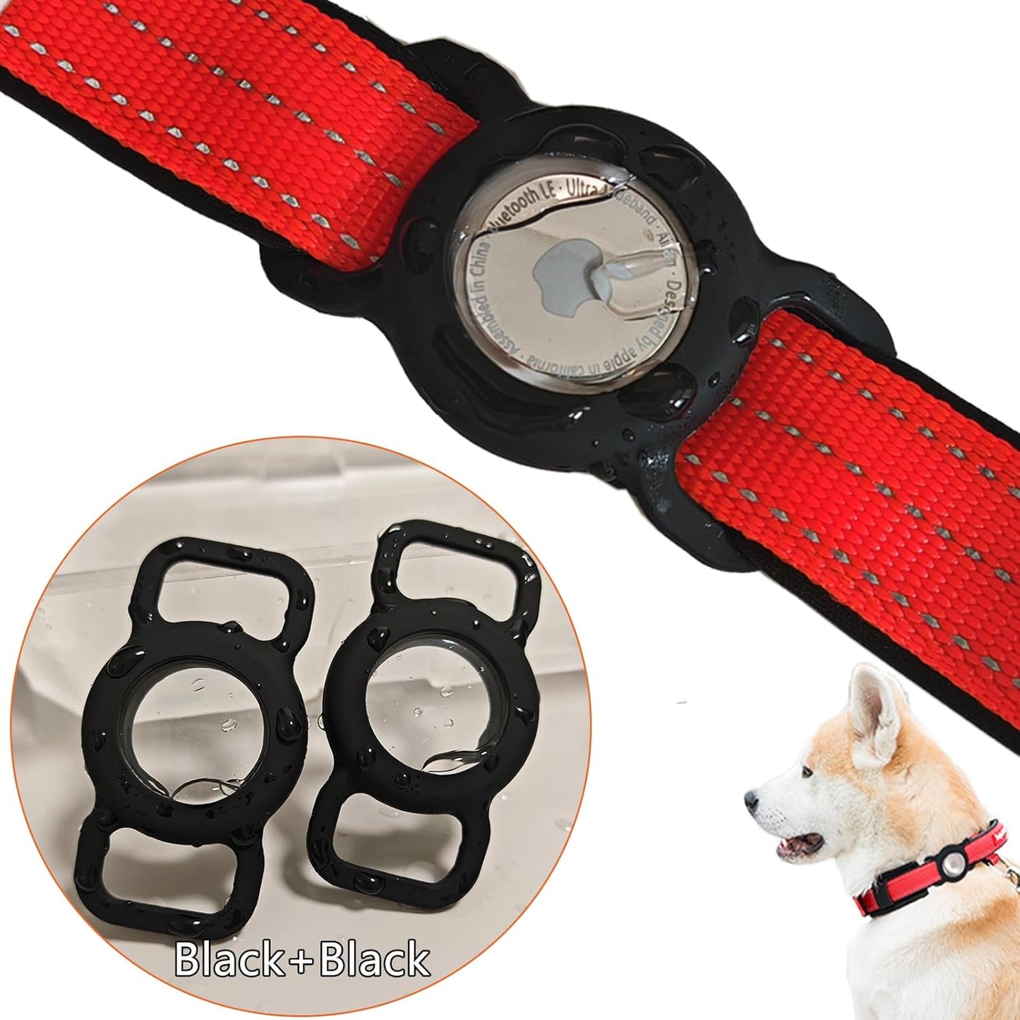 Dog Collar AirTag Holder Waterproof, 2 Pack Apple AirTag Case for Dogs, Dog Air Tag. Holder Collar for Pet Collar, Silicone Anti-Lost Airtag Full Body Protective Cover for Cat Collars-Black