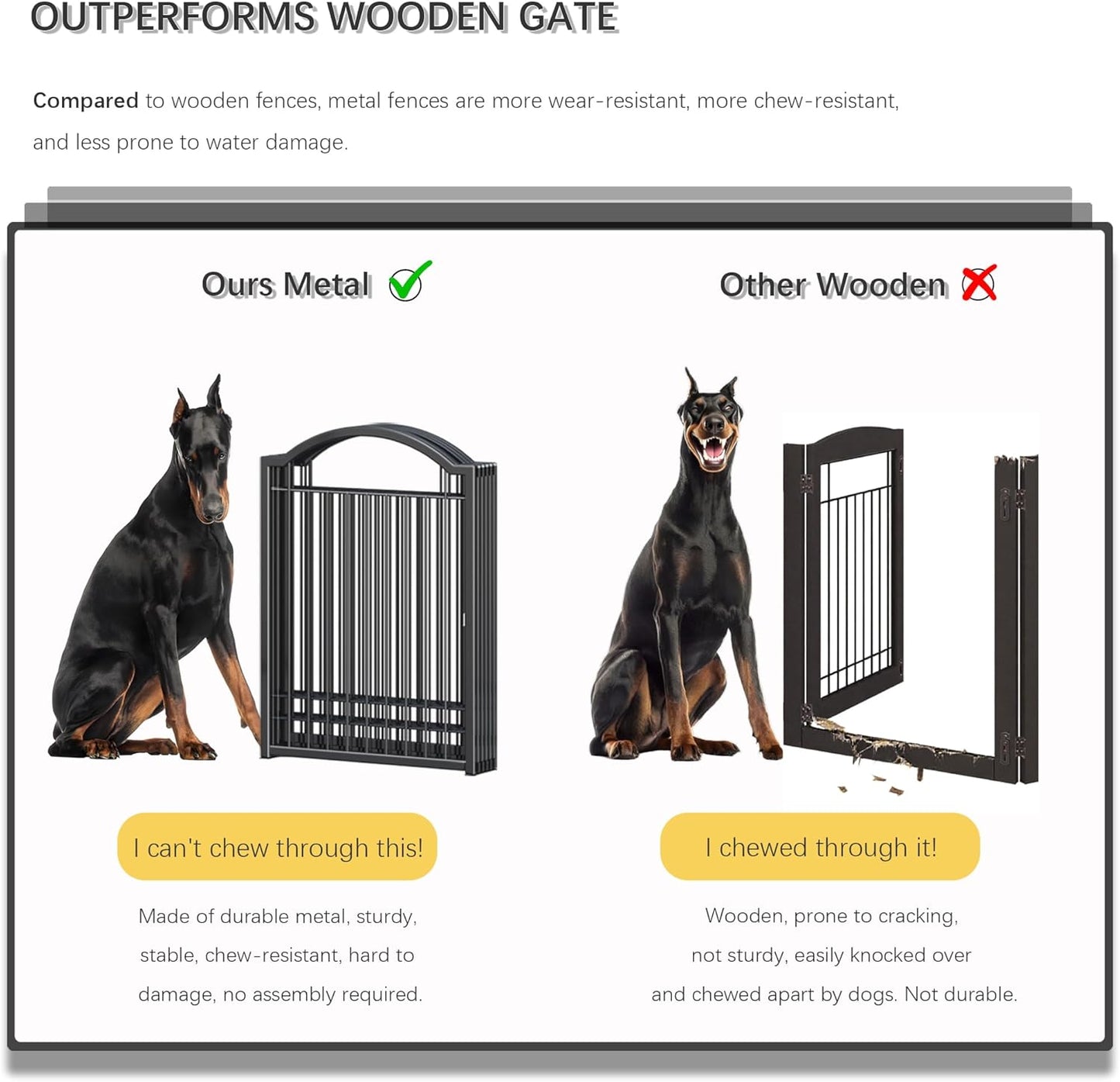 4NM Metal No Drilling Expandable Dog Gate, Extra Wide 96", Extra Tall 32" Free Standing Pet Gate with Door, Gates for Dogs Outdoor or Indoor, with 3PCS Support - Black