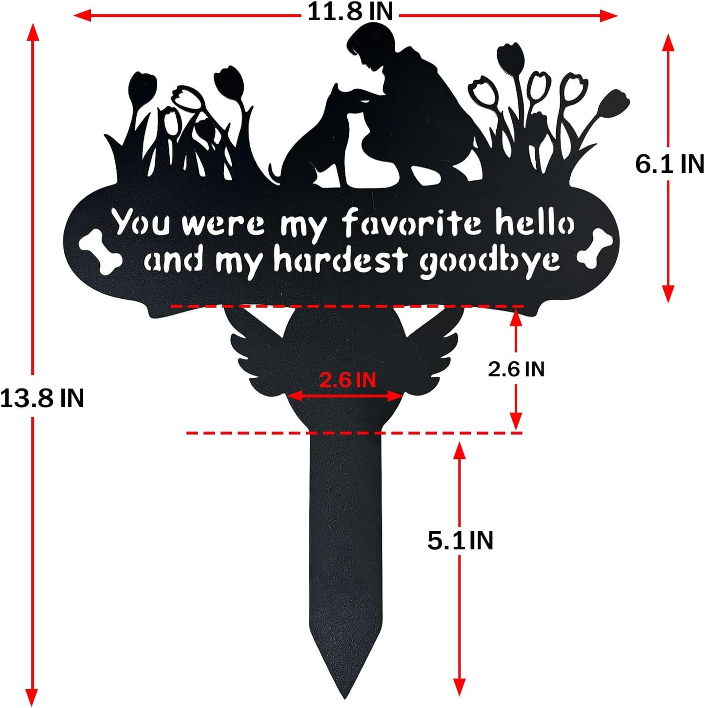 Dog Grave Marker, 12"X 14" Metal Baked Enamel Memorial Dog Stake for Cemetery Decorations, Waterproof Pets Headstone Plaque for Outdoors, Lost Sympathy Tombstone Memorial Garden Sign Gift (Love)