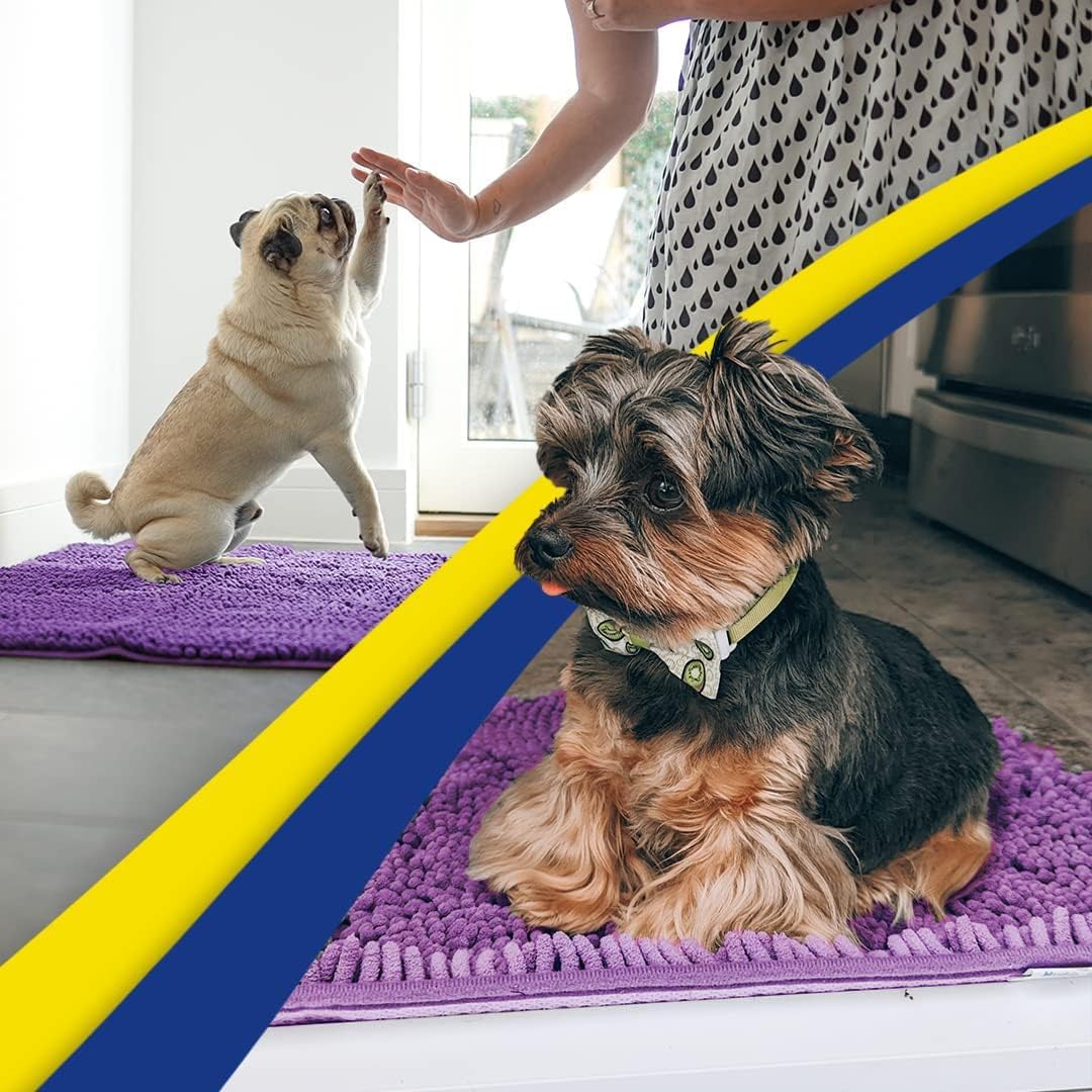 Muddy Mat® AS-SEEN-ON-TV Highly Absorbent Microfiber Door Mat and Pet Rug, Non Slip Thick Washable Area and Bath Mat Soft Chenille for Kitchen Bathroom Bedroom Indoor and Outdoor - Purple 36" x 120"