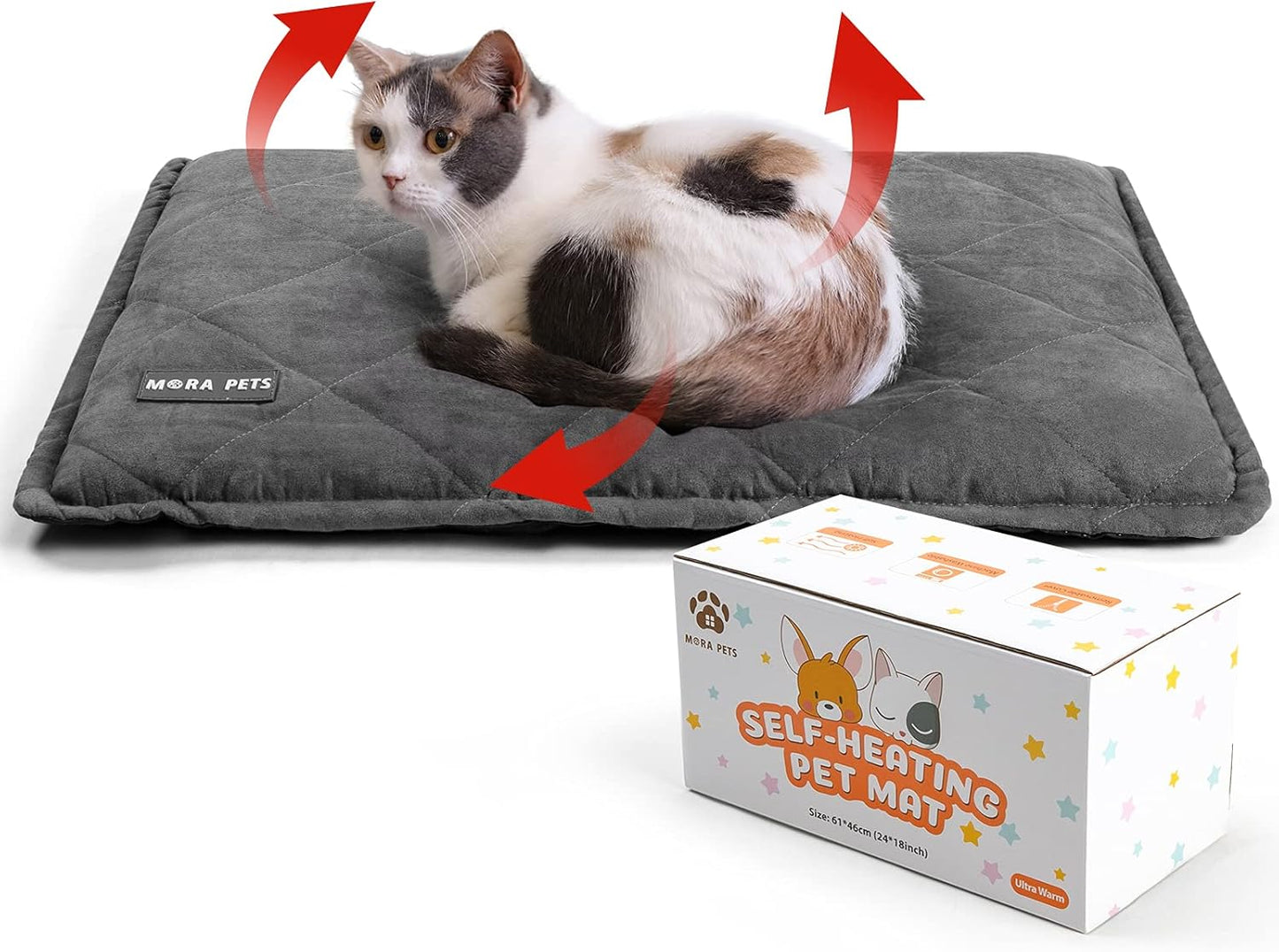 Mora Pets Self Heating Cat Bed Self Warming Cat Pad Thick Thermal Pet Bed Mat 24 x 18 Inches with Removable Cover Machine Washable Ultra Warm Mat for Outdoor Indoor Cats and Small Dogs