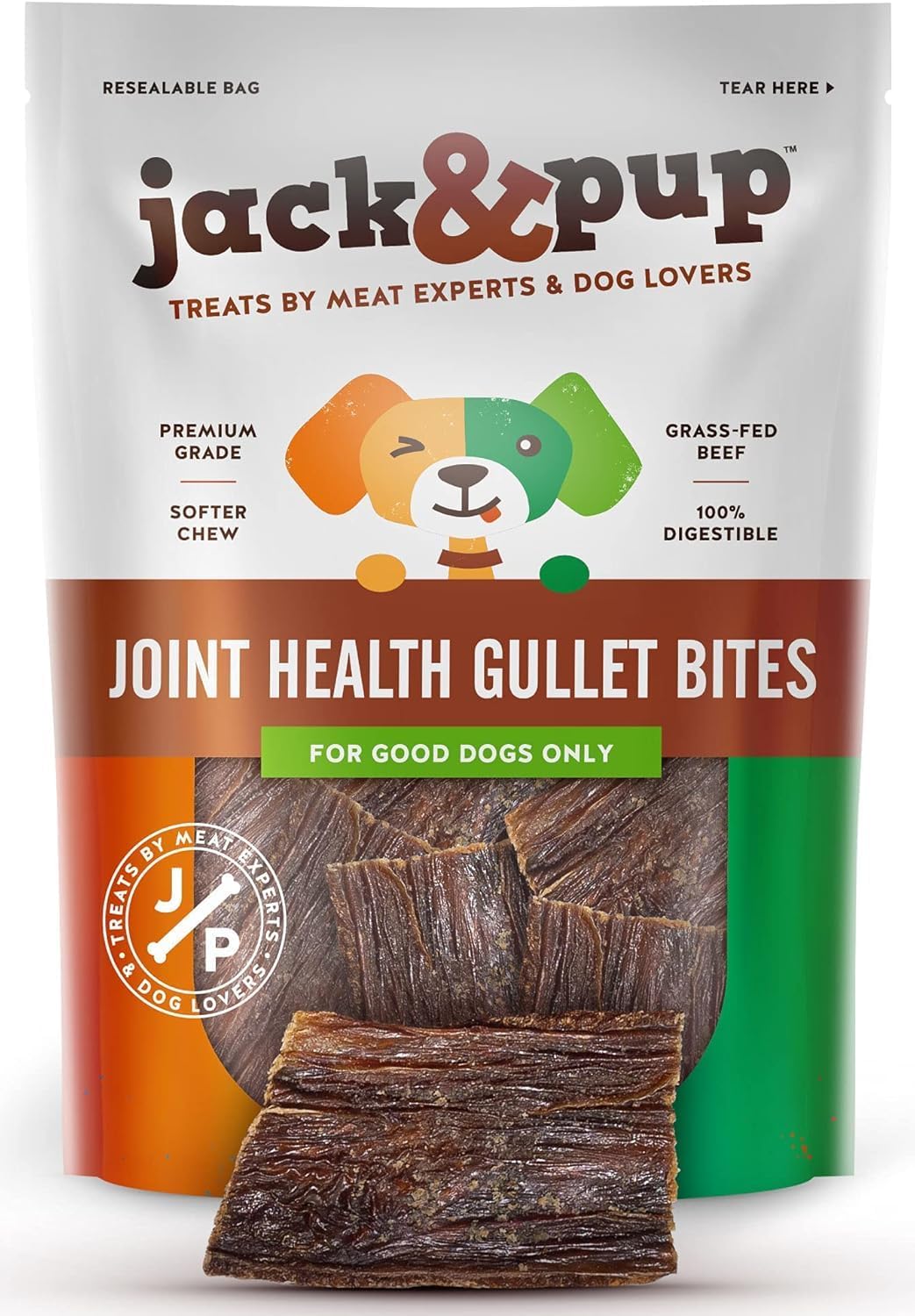Jack&Pup Beef Gullet Bites (1 LB) Gullet Jerky for Small, Medium Dogs, Single Ingredient Beef Esophagus Dog Treats for Puppies
