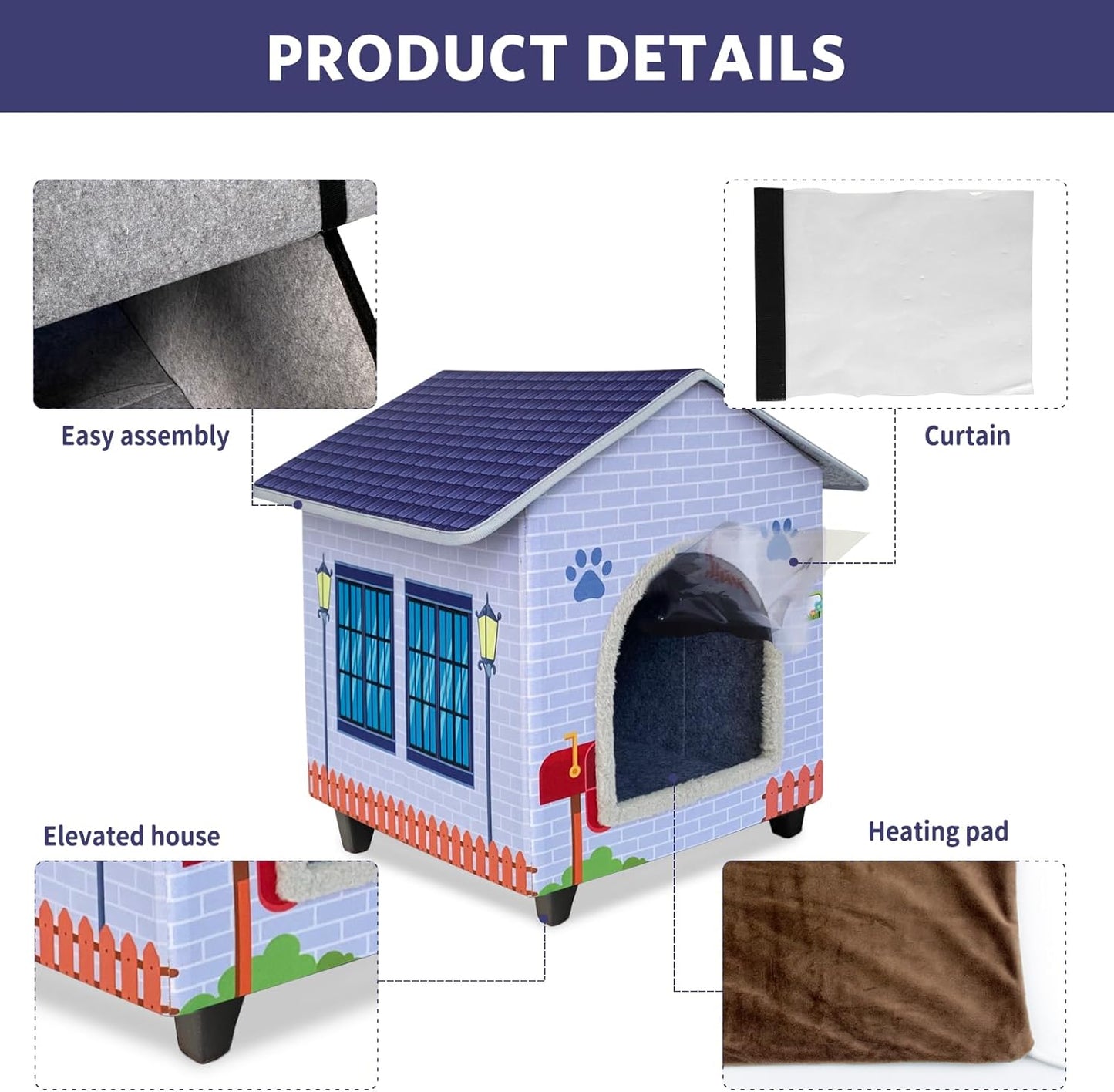 Heated Cat Houses for Indoor/Outdoor Cats with Elevated Heated Cat Bed Providing Safe Feral Cats, Easy to Assemble