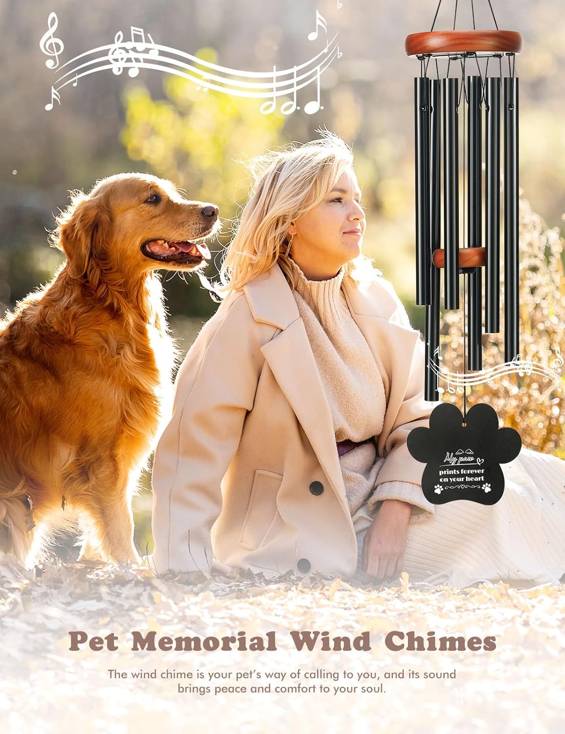 Dog Memorial Gifts for Loss of Dog, 26" Metal Pet Memorial Wind Chimes, Pet Memorial Gifts for Dogs and Cats, Loss of Dog Sympathy Gift, Pet Bereavement Remembrance Gift Dog with Poem Card for Cat