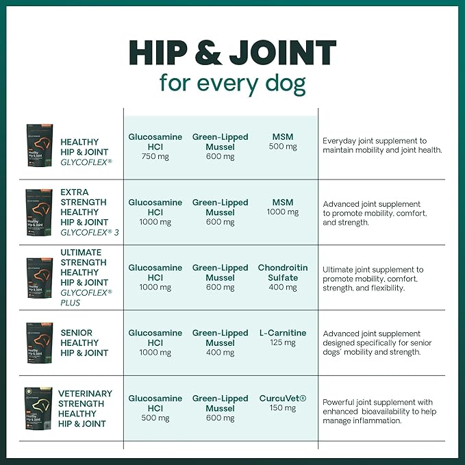 VetriScience Glycoflex 3 Clinically Proven Hip and Joint Supplement for Dogs - Maximum Strength Dog Supplement with Glucosamine, MSM, Green Lipped Mussel & DMG - 2 Pack (120 Chewable Tablets Each)