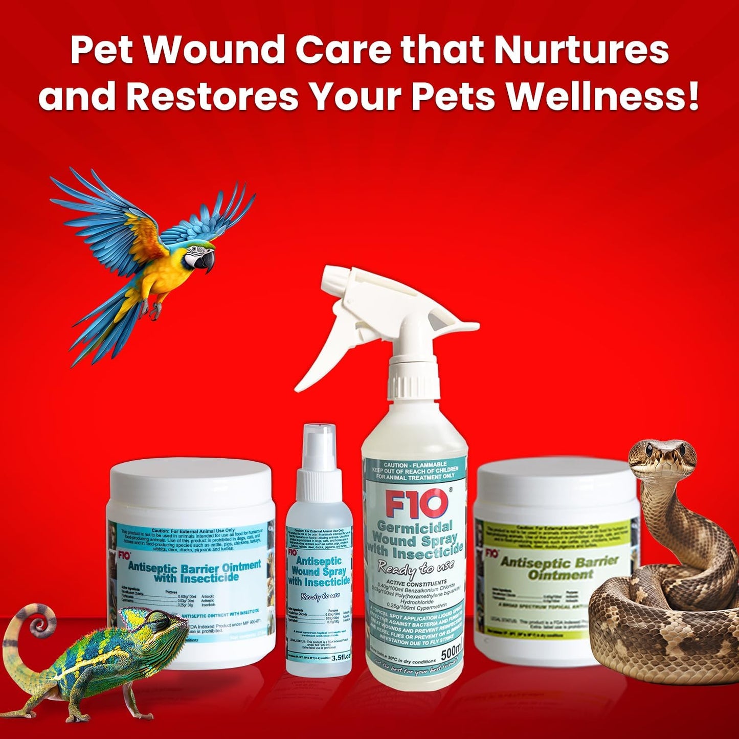 F10 Antiseptic Wound Care Spray for Reptiles, Birds, Small Animals & Exotic Animals. Prevents Infection - 100ml