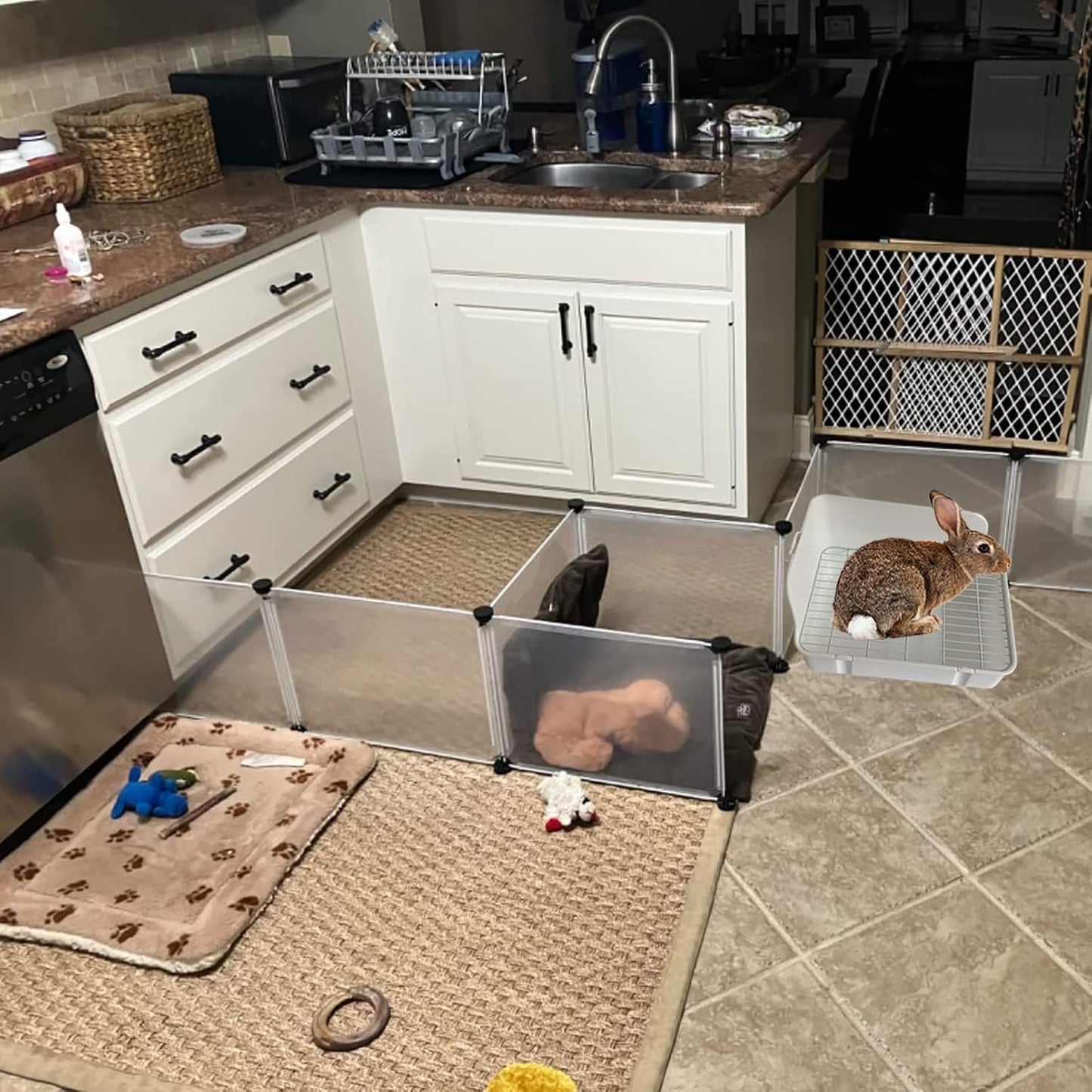 Rabbit Litter Box for Cage Corner Bunny Toilet Small Animal Potty Training with Dustpan Broom Chew Toys for Chinchilla Ferret Hedgehog Gerbil (10 Pcs)