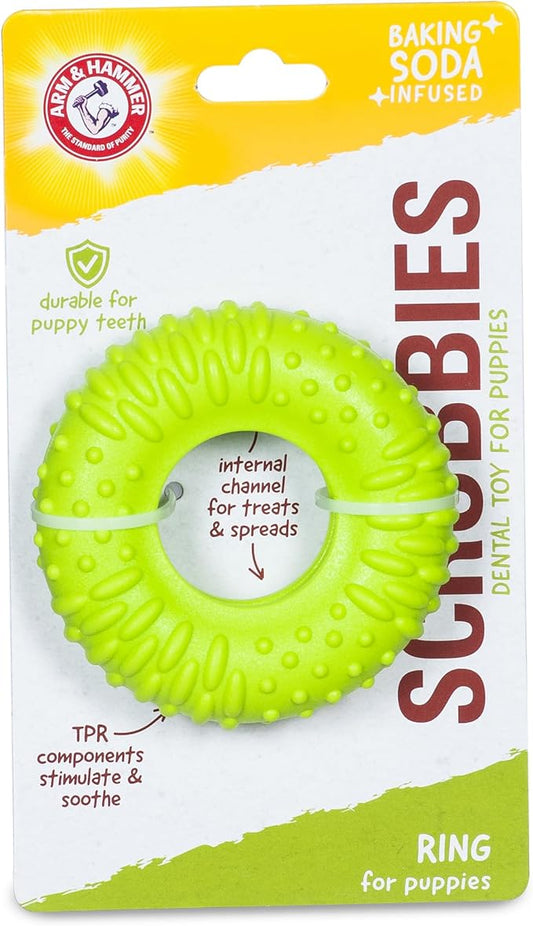 Arm & Hammer for Pets Scrubbies Puppy Chew Ring Dental Toy Infused with Baking Soda - Durable Teething Toy with Treat Dispensing Feature - Interactive Dental Chew Toy for Puppies