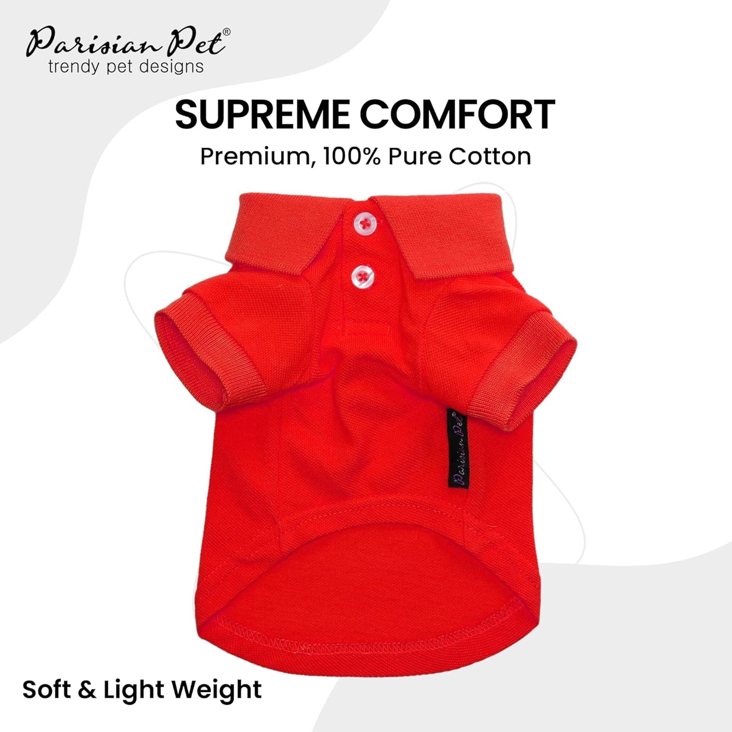 Parisian Pet Polo Shirts - Breathable Cotton Shirt - Solid Red Color Summer Pullover Dog Clothes - Button Up Collar XL