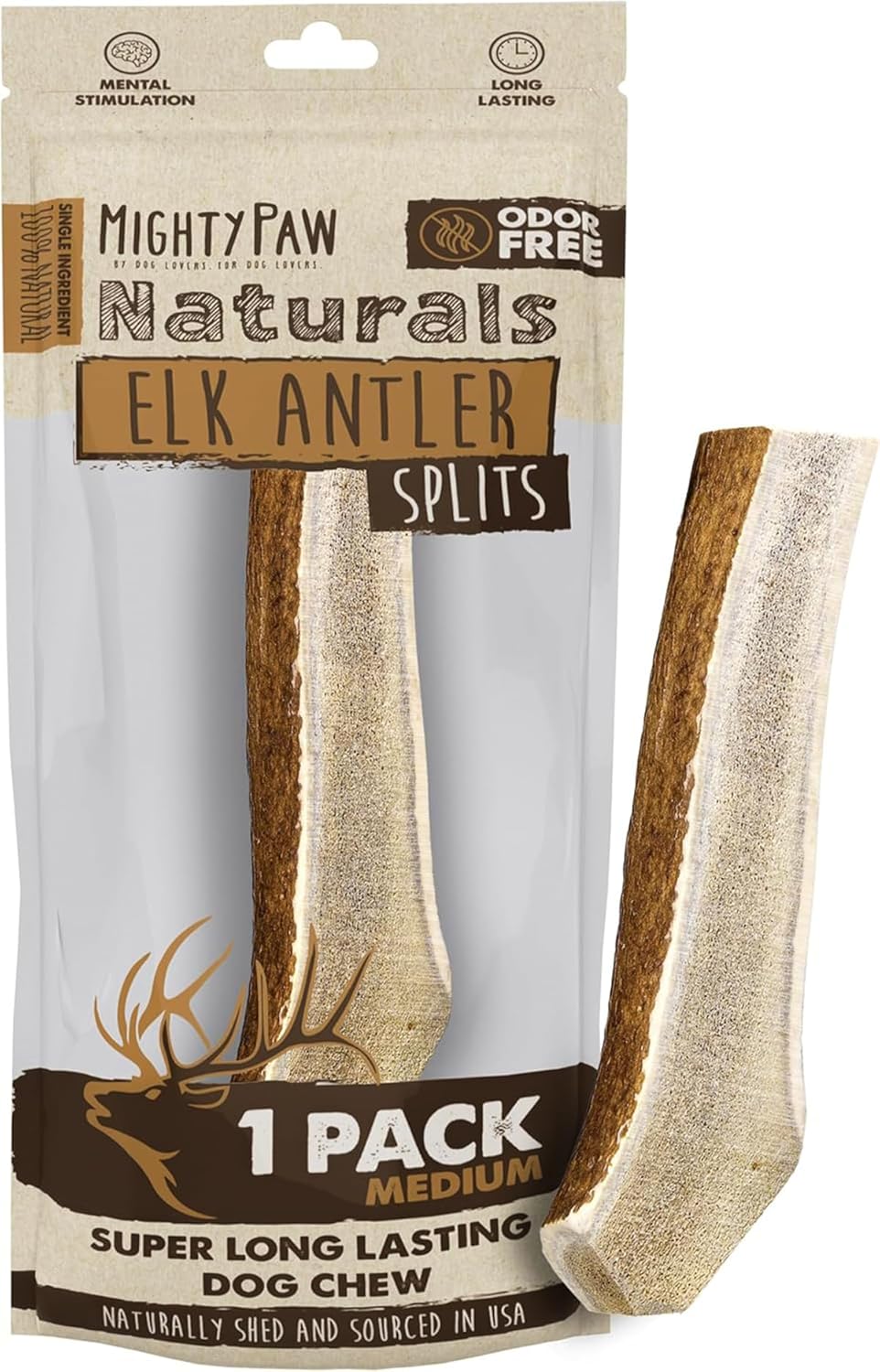 Mighty Paw Naturals Split Elk Antler for Dogs | USA Sourced, Long Lasting Chew for Aggressive Chewers – Low Odor, Natural Alternative to Dog Toys