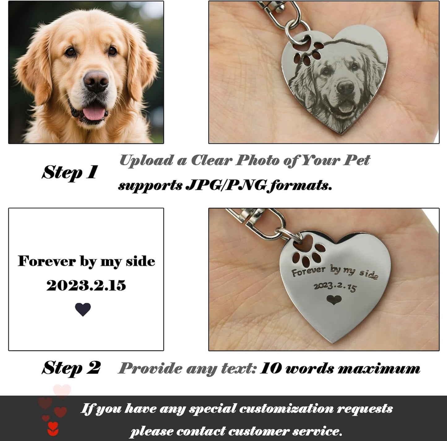 Engraved Dog Keychain Personalized - Custom Pet Picture Keychain Memorial Gifts for Dog Cat Lovers