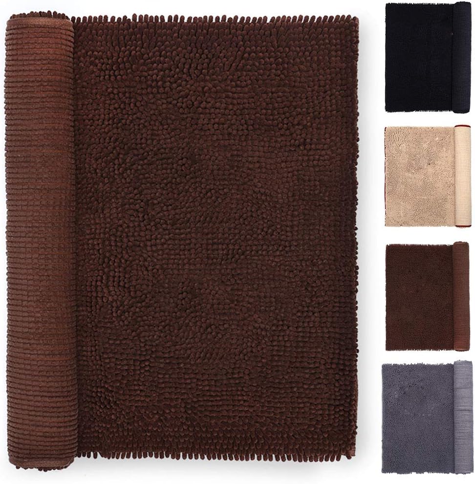 Brown Bathroom Doormat Rugs 20 x 31 Inches Mats Doormat for Entry Home Pet Cat Bed Door Rug Shaggy Chenille Pet Area Rugs Petbed Ultra Soft Water Absorbent Machine Washable Dry (20 x 31 Inches, Brown)