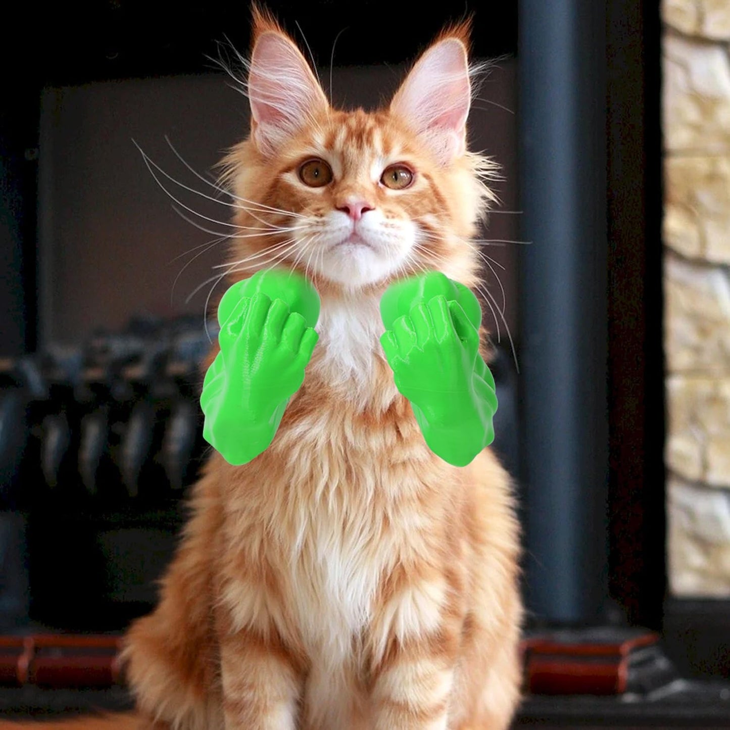Creative Cat Muscle Arms,3D Printed Cat's Neck Arm with Muscle,Funny Pet Props Hanging Arm for Kitten Birthday Party Supplies,Funny Halloween Costume Prop Adjustable Lightweight Design (Green)